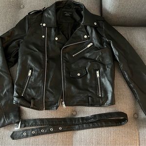 Black Leather Jacket with Belt